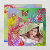 紫色の蝶、ベビーシャワー写真テンプレート 招待状 (正面/裏面)