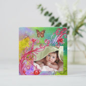 紫色の蝶、ベビーシャワー写真テンプレート 招待状 (スタンド正面)