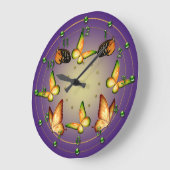 紫色の蝶 ラージ壁時計 (傾斜)