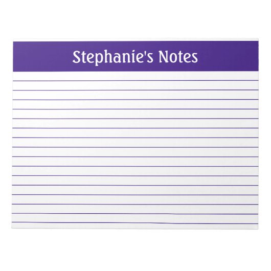 紫色の裏地11 x 8.5横パーソナライズされた面 ノートパッド (正面)