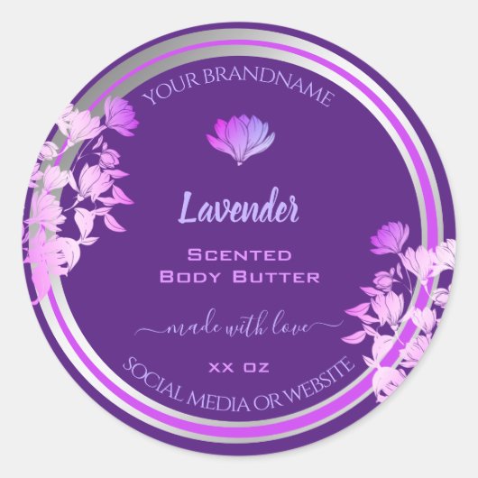 紫色の製品の包装ラベルシルバー ラウンドシール (正面)