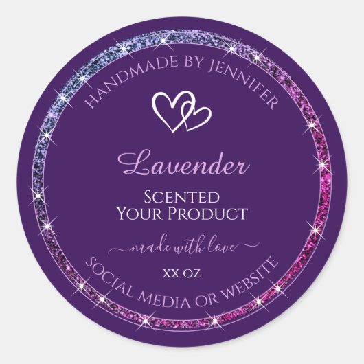紫色の製品の包装ラベル(グリッター星) ラウンドシール (正面)