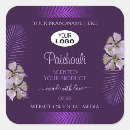 紫色の製品ラベルハワイの花葉のロゴ スクエアシール