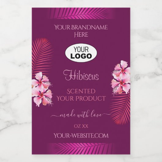 紫色の製品ラベルPink Hawaii Flowers Add Logo フードラベル (シングルラベル)