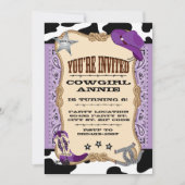 紫色の西部の女性のカーボーイの誕生会 招待状 (正面)