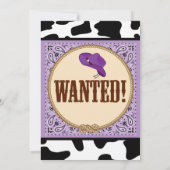 紫色の西部の女性のカーボーイの誕生会 招待状 (裏面)