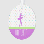 紫色の詳細を持つパステル調のポルカ点々のあるなチュチュのダンサー オーナメント (正面)