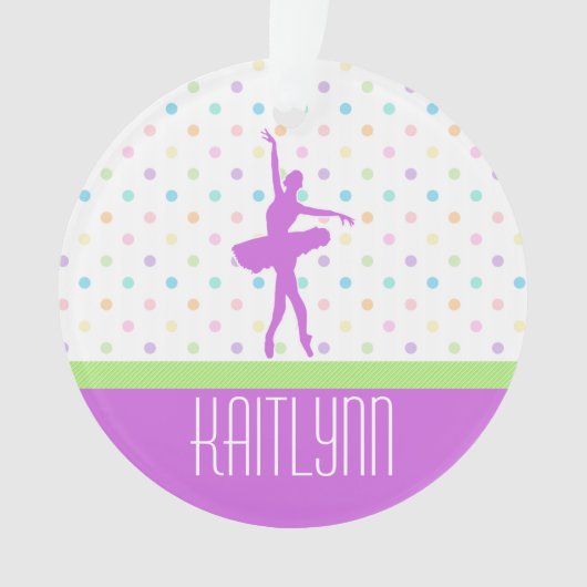 紫色の詳細を持つパステル調のポルカ点々のあるなチュチュのダンサー オーナメント (正面)