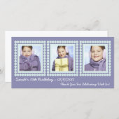 紫色の誕生日の女の子は写真カード感謝していしています サンキューカード (正面/裏面)