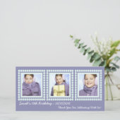 紫色の誕生日の女の子は写真カード感謝していしています サンキューカード (スタンド正面)