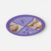 紫色の誕生日パーティーの写真パーソナライズされた ペーパープレート (アングル)