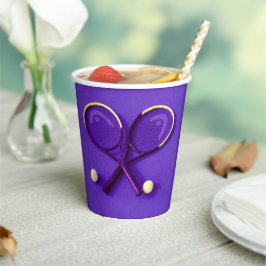 紫色の誕生日パーティーラケットとボールテニス 紙コップ