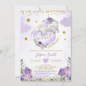 紫色の象の夢のような小さなピーナッツ赤ちゃんシャワー 招待状 (正面)