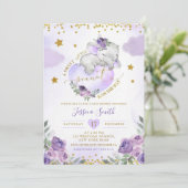 紫色の象の夢のような小さなピーナッツ赤ちゃんシャワー 招待状 (スタンド正面)