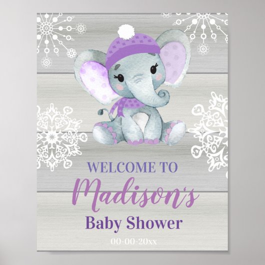 紫色の象の歓迎サイン、女の子シャワー ポスター (正面)