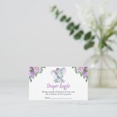 紫色の象の赤ちゃんシャワーおむつラッフル 名刺 (スタンド正面)