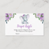 紫色の象の赤ちゃんシャワーおむつラッフル 名刺 (正面)