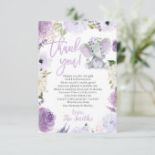 紫色の象の赤ちゃんシャワーサンキューカード サンキューカード (スタンド正面)