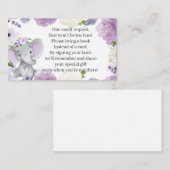 紫色の象の赤ちゃんシャワーブックリクエストカード エンクロージャーカード (正面/裏面)