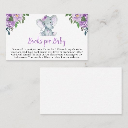 紫色の象の赤ちゃんシャワーベビー 名刺 (正面/裏面)