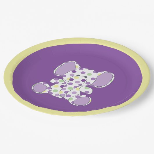 紫色の象の赤ちゃんシャワー ペーパープレート (アングル)