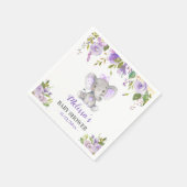 紫色の象の赤ちゃん女の子シャワーフローラ散水 スタンダードカクテルナプキン (角)