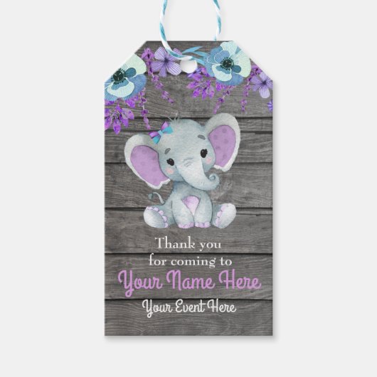 紫色の象サンキューラベル素朴花 ギフトタグ (正面)