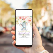 紫色の象フローラ花赤ちゃんシャワー 招待状