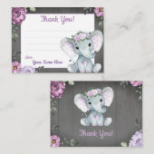 紫色の象素朴サンキューカード 名刺 (正面/裏面)