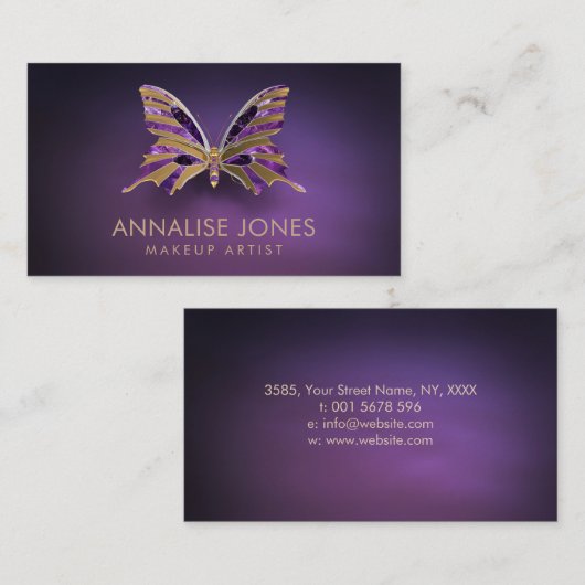 紫色の贅沢な金ゴールドそして紫色の蝶 名刺 (正面/裏面)