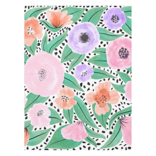 紫色の赤いフローラ水玉模様水の色パターン テーブルクロス (正面)