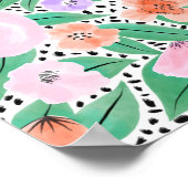 紫色の赤いフローラ水玉模様水の色パターン ポスター (角)