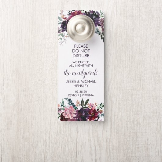 紫色の赤いメイブピンクの水色の花 ドアノブサイン (ノブ)