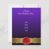 紫色の赤い花の金ゴールド素晴らしい40th 招待状 (裏面)