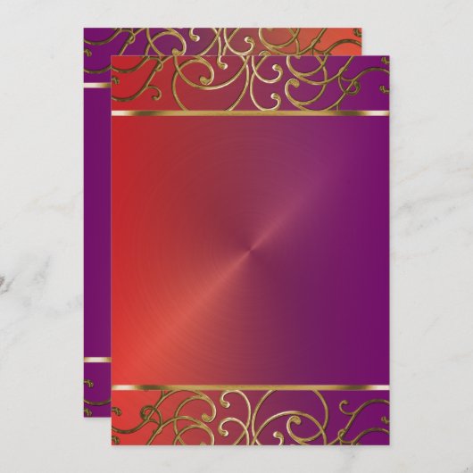 紫色の赤および金ゴールドの休日のパーティの招待状 招待状 (正面/裏面)