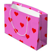 紫色の赤かわいいシンプルハートパターン ラージペーパーバッグ (裏面アングル)