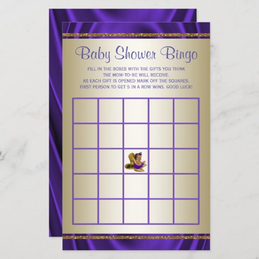 紫色の赤ちゃんシャワービンゴガール赤ちゃんシャワーゲーム (正面/裏面)