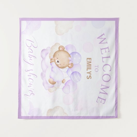 紫色の赤ちゃんシャワー歓迎のサインを待つことができる タペストリー (正面(横))