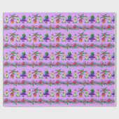 紫色の赤の緑の例示的な雪だるまとクリスマス ラッピングペーパー (フラット)