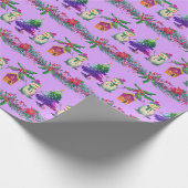 紫色の赤の緑の例示的な雪だるまとクリスマス ラッピングペーパー (角)