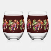 紫色の赤ブドウつる植物ブルゴーニュ背景 ステムなしワイングラス (裏面)