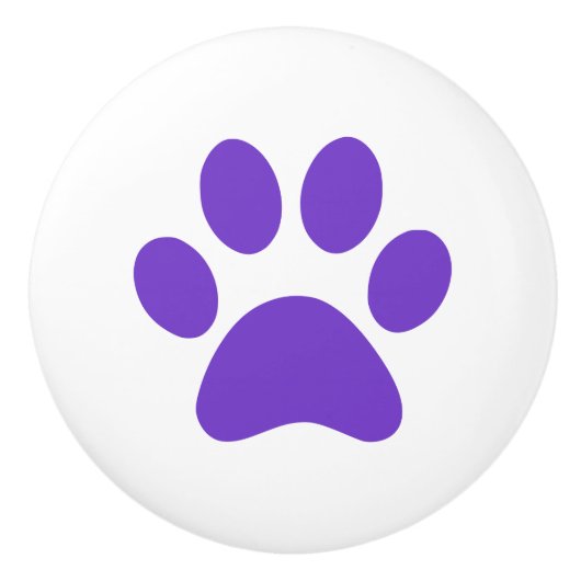 紫色の足のプリントのpawprint セラミックノブ (正面)