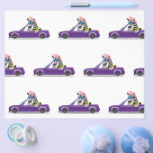 紫色の車に乗ったかわいいゼブラ チラシ (シングル)