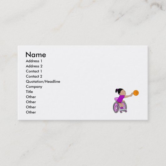 紫色の車椅子の女の子のバスケットボール 名刺 (正面)