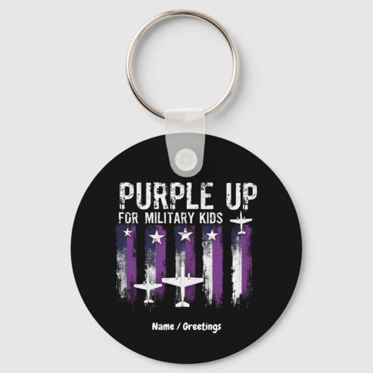 紫色の軍隊キッズフラグあなたのサポートを表示 キーホルダー (正面)