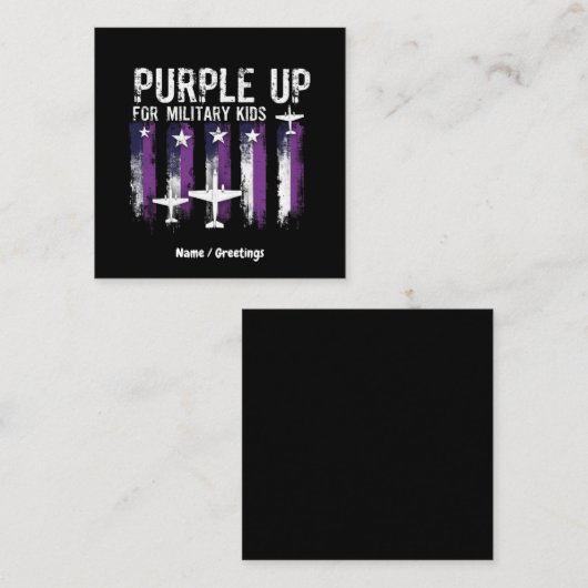 紫色の軍隊キッズフラグあなたのサポートを表示 スクエア名刺 (正面/裏面)