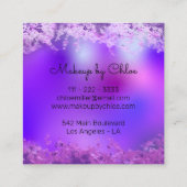 紫色の輝くフォイルモダンメイクアップアーティスト スクエア名刺 (裏面)