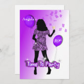 紫色の輝ガーリーかしいパーティーへパーソナライズされた 招待状 (正面/裏面)