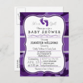 紫色の迷彩柄、迷彩赤ちゃんシャワー インビテーションポストカード (正面/裏面)