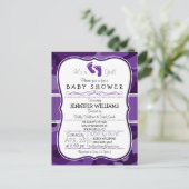 紫色の迷彩柄、迷彩赤ちゃんシャワー インビテーションポストカード (スタンド正面)